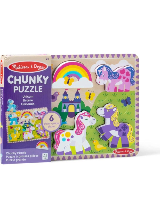 Melissa & Doug لعبة بازل خشبية سميكة على شكل يونيكورن من ميليسا ودوج (6 قطع) - Image 1
